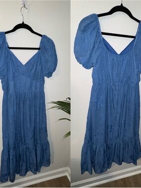 Mimi Chica Powder Blue Puff-Sleeve Midi Dress